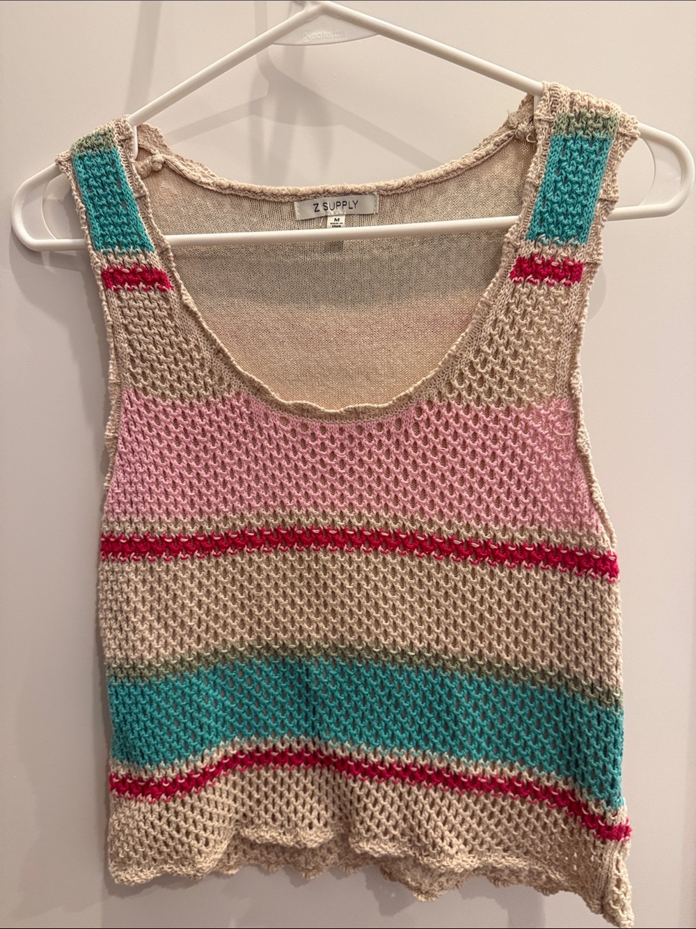 Z Supply Cream Crochet Tank with Pink & Teal Stripes